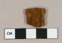 Mottled brown lead glazed earthenware vessel body fragment, brown paste, likely Rockingham type