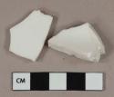 White undecorated lead glazed porcelain vessel body fragments, white paste with visible temper