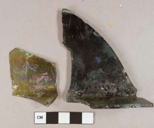 Dark olive green vessel body fragments, likely case bottle