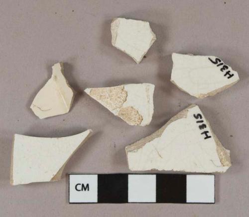 Undecorated lead glazed whiteware vessel body fragments, white paste