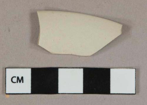 White undecorated salt-glazed stoneware vessel rim fragment, white paste