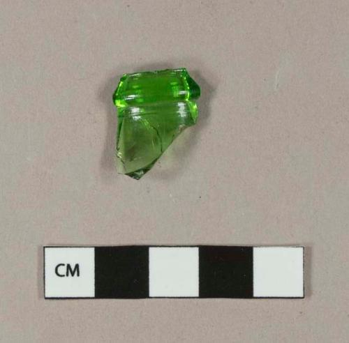 Molded green bottle glass neck fragment