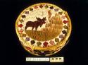 Fully-quilled birch bark basket with lid; moose motif