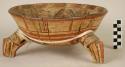 Polychrome pottery tripod bowl - restored