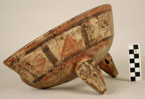 Fragmentary polychrome pottery tripod vessel