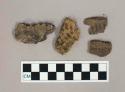 Ceramic, earthenware body and rim sherds, with impressed decorations on some exterior, interior, and rim surfaces