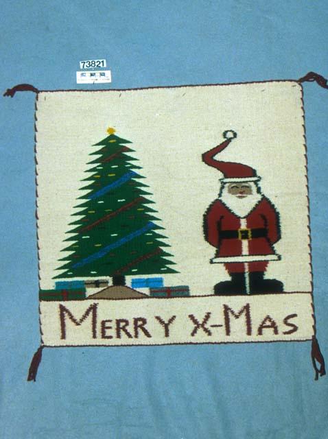 Navajo pictorial rug, Santa and Christmas tree