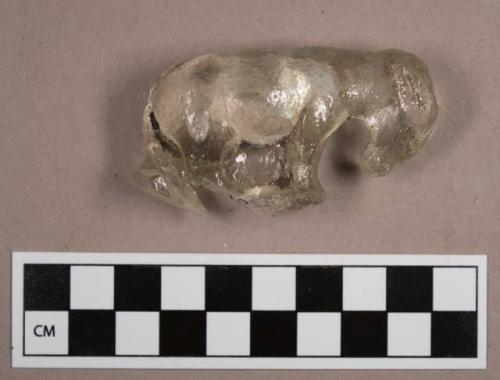 Statuette--made of clear glass in the shape of a donkey.  Broken in two pieces.