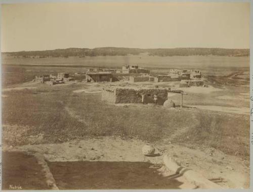 People in farming village surrounded by fields