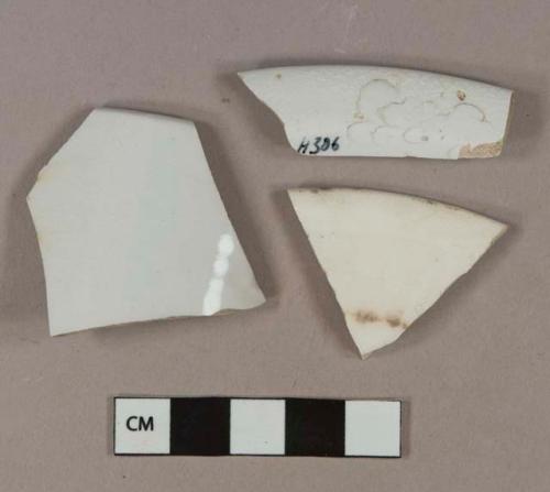 White undecorated lead glazed lead glazed whiteware rim fragments, white paste