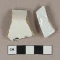 White lead glazed ironstone vessel body fragments, 1 fragment with molded decoration, white paste