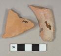 Redware vessel body fragments, 1 fragment with brown lead glaze