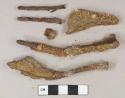 Ferrous metal fragments, 2 wire cut nails, 2 likely square cut nails