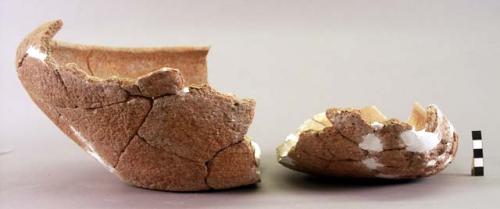 Large pottery bowl, incurved rim-restored