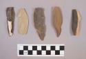 Flint blades, including tan, cream, brown, grey and reddish brown colored stone, some contail cortex