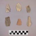 Flint flakes, including grey, cream, purple, tan, orange and blueish grey colored stone