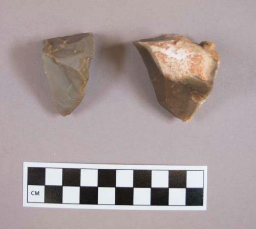 Flint cores, grey and brown colored stone, one contains cortex