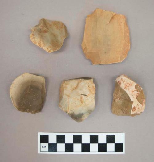Flint cores, including tan, brown, grey and pink colored stone, some contain cortex