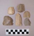 Flint endscrapers, including tan, cream, grey and purplish grey colored stone