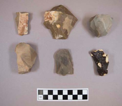 Flint cores, including brown, tan, grey and cream colored stone, some contain cortex