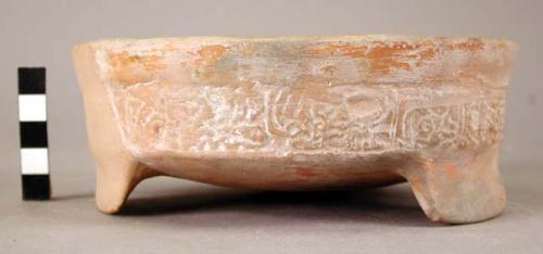 Low tripod pottery bowl with incised or stamped panels - Upper Ulua polychrome t