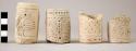 Ceramic miniature jars, incised and punctate, 2 perforations in side