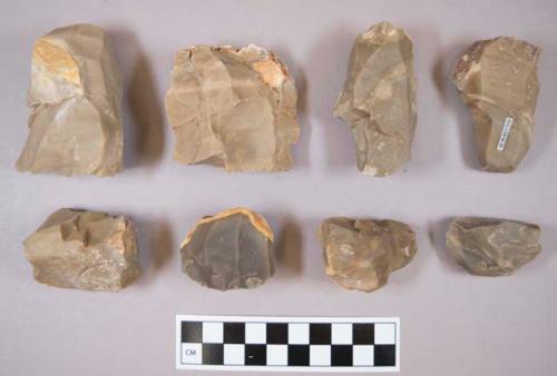 Flint cores, including tan, grey and brown colored stone, some contain cortex