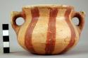 Yojoa polychrome pottery cooking pot, dimpled base & 2 handles - dull buff color