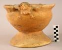 Large pedestal red ware bowl- animal effigy- relief decoration