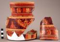 Santa Rita cylindrical polychrome vase, broken- restorable, "bird" motif