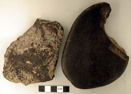 Coal fragment; worked coal fragment, flat ovoid object