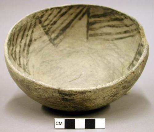 Bowl 18, black on white design interior, plain exterior