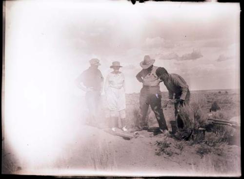 Al cementing the cistern, Hattie, Jo Brew and ?