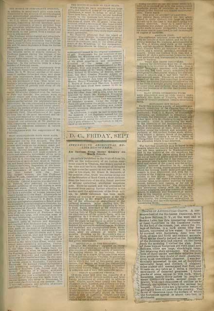 Newspaper clipping, Harvard University.  A Glance at One of Its Most Useful Departments.  The Museum Founded by the Late George Peabody," (cont.)