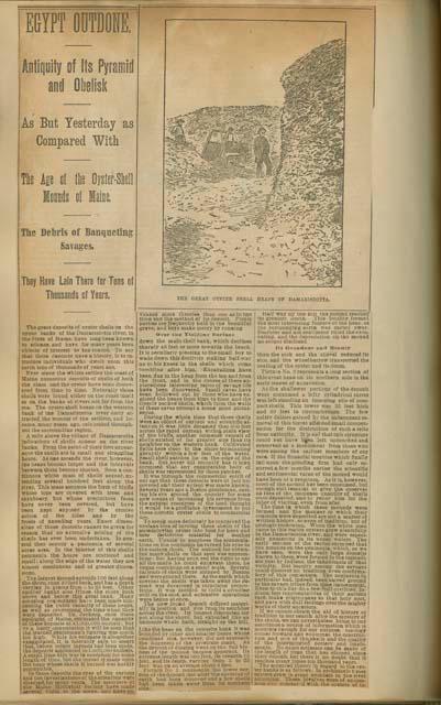 Newspaper article, "Egypt Outdone"  Pertains to the Damariscotta oyster shell heaps.