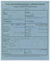 Data entry form, "The Anthropological Laboratories of the Department of Ethnology, World's Columbian Exposition"