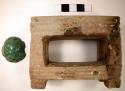 Stone dish (table ware), and jadeite ornament adhering to its side