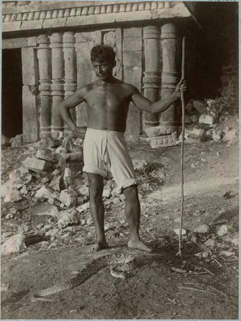 Yucatec Maya man and a Diamond rattler