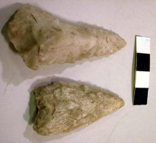 Stone, chipped stone, projectile points, 1 side-notched, broken, 1 triangular