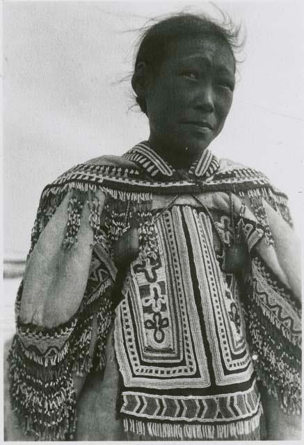 Woman wearing beaded dress