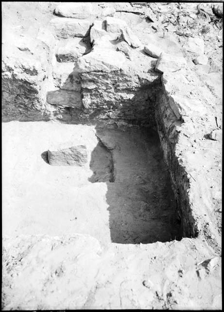 Site 4A, room 6 from west, showing stairway and fireplace.