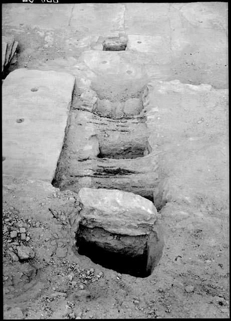 Test 14, Room 5, ventilator tunnel showing roof timbers.