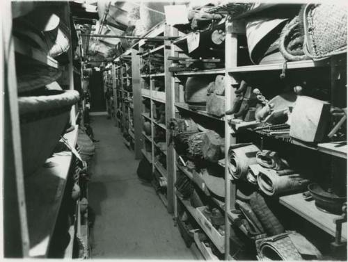 Historical photograph of Peabody Museum floor to ceiling attic storage