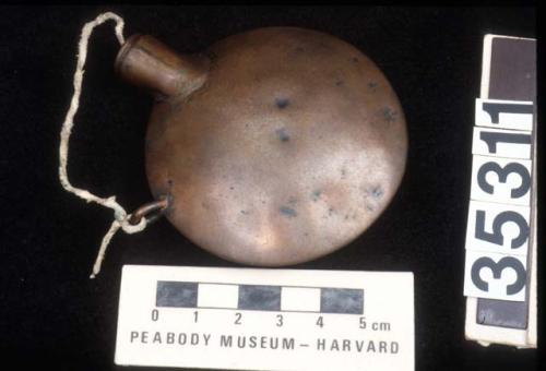 Tobacco flask. Copper. Stopper is Winchester rifle cartridge. 8.5x7x2 cm.