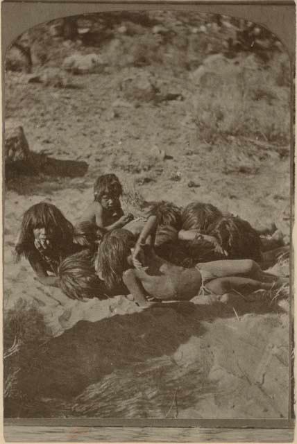 Pile of Children. Kai-Vav-Its. A tribe of the Pai Utes, living on the Kai-bab Plateau, near the Grand Canon of the Colorado, in Northern Arizona