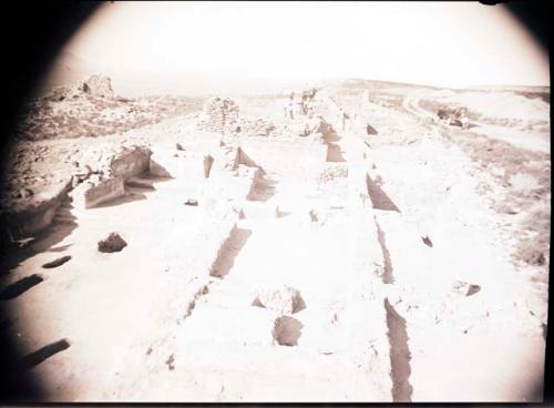 Church B, long view towards altar, shows two rows of rooms to right