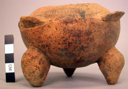 One tripod effigy bowl, incised red ware