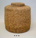 Coiled basket with straight sides, flat lid