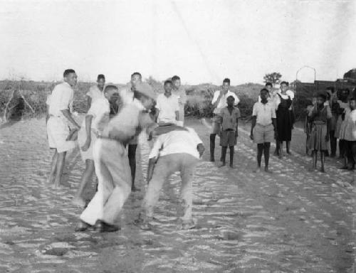 Children playing games at school