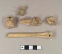 Animal bone fragments; includes metacarpal/tarsal, astralagus, talus, calcaneus, and carpal/tarsal